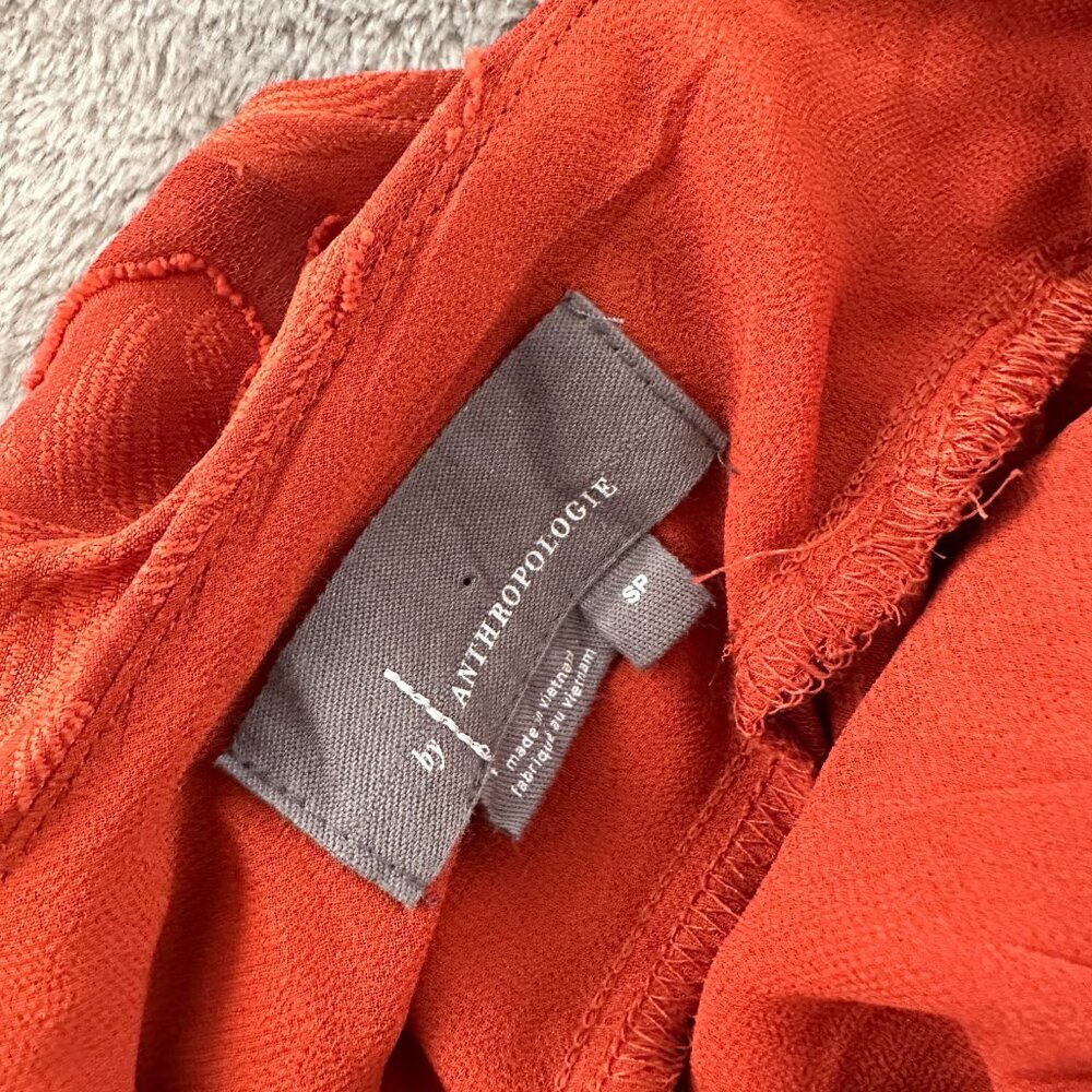 Anthropologie Orange Ruffle Smocked Textured Long Sleeve Blouse Women's SP Small - Picture 4 of 7